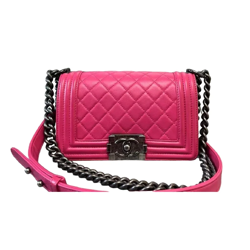 New Small Boy Flap Lambskin Quilted Pink RHW