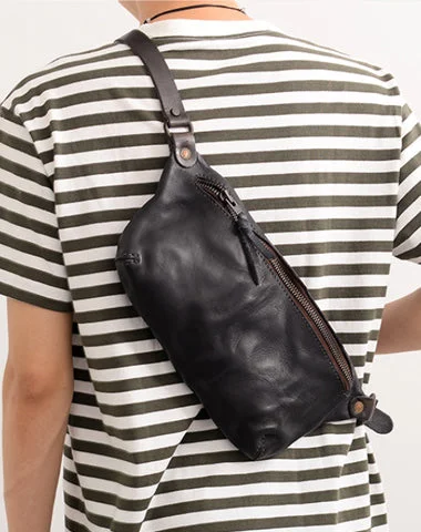 Leather Mens Cool Sling Bag Crossbody Bag Chest Bag for men