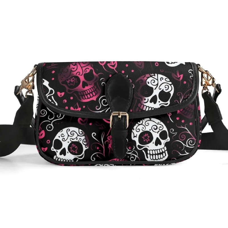 Womens Pink & White Skulls Chain Shoulder Handbag