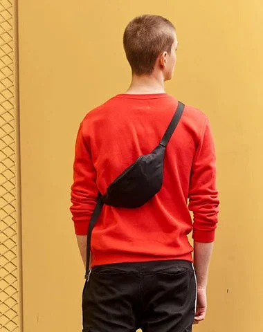 Fashion Black Nylon Mens Fanny Pack Sling Bag Chest Bag Hip Bag Black One Shoulder Backpack for Men