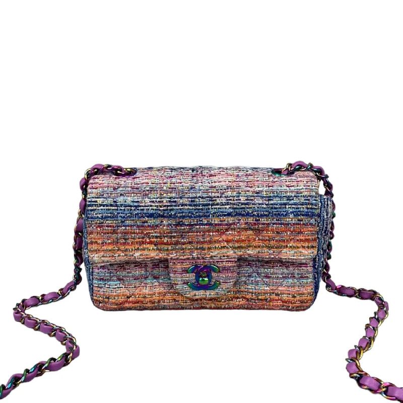 Mini Rectangle Flap Tweed Purple Rainbow Hardware