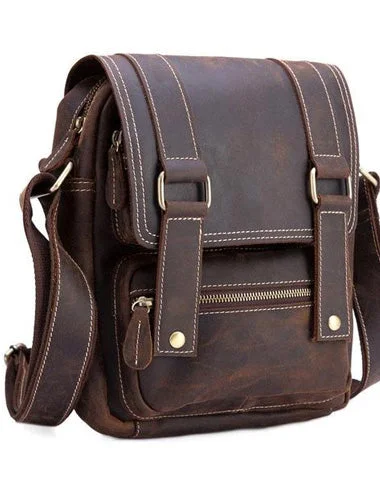 Cool Leather Vintage Mens Brown Small Side Bag Small Messenger Bags For Men