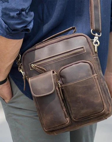 Casual Vintage Leather Mens Small Side Bag Small Messenger bag Small Crossbody Bag For Men