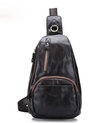 Cool Black and Brown Mens Leather Chest Bag Sling Bag Sling Crossbody Bag For Men