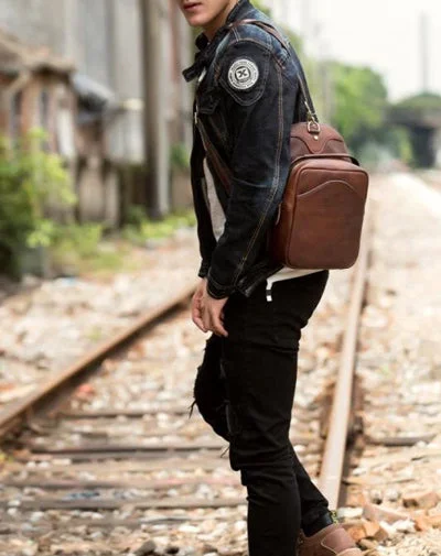 Leather Mens Cool Sling Bag Crossbody Bag Chest Bag for men