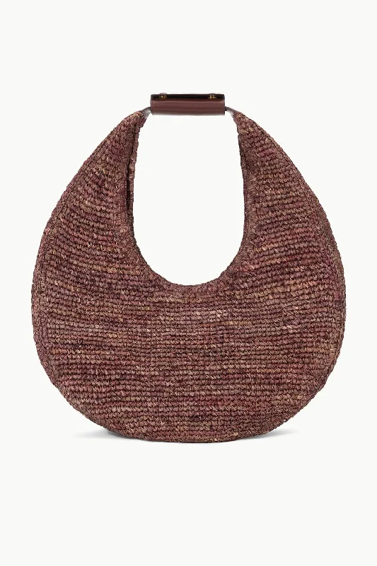 LARGE RAFFIA MOON TOTE BAG | MAHOGANY