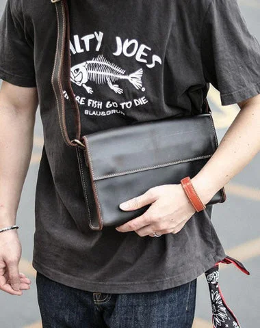 Dark Coffee Leather Mens Casual Small Courier Bag Messenger Bags Amber Postman Bag For Men