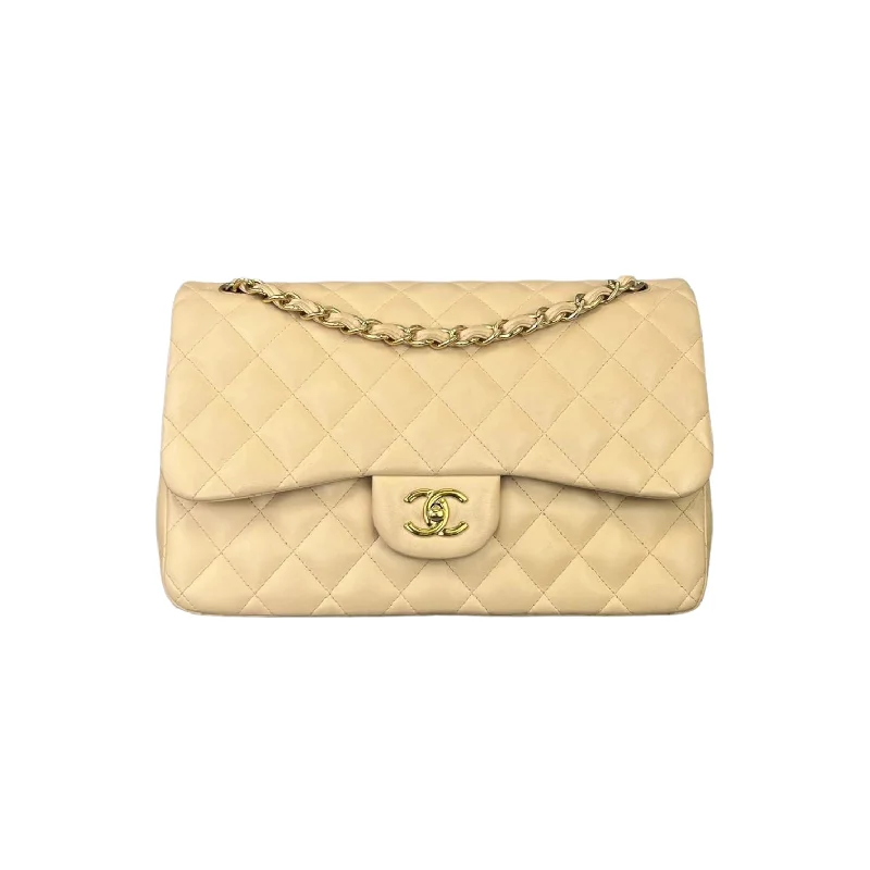 Chanel Double Flap Jumbo Beige Lambskin GHW