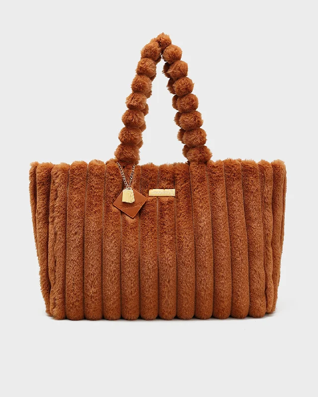 Fuzzy Tote Bag in Brown