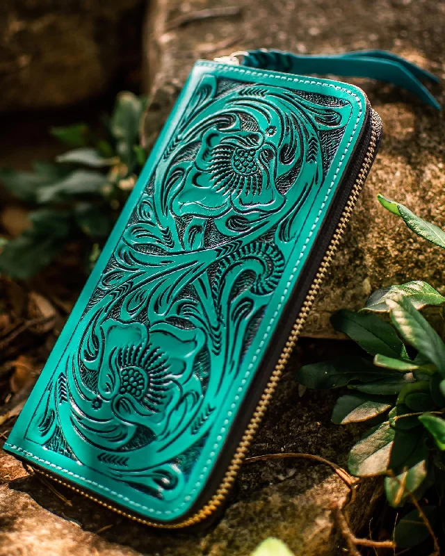 Women's Leather Accordion Wallet Turquoise