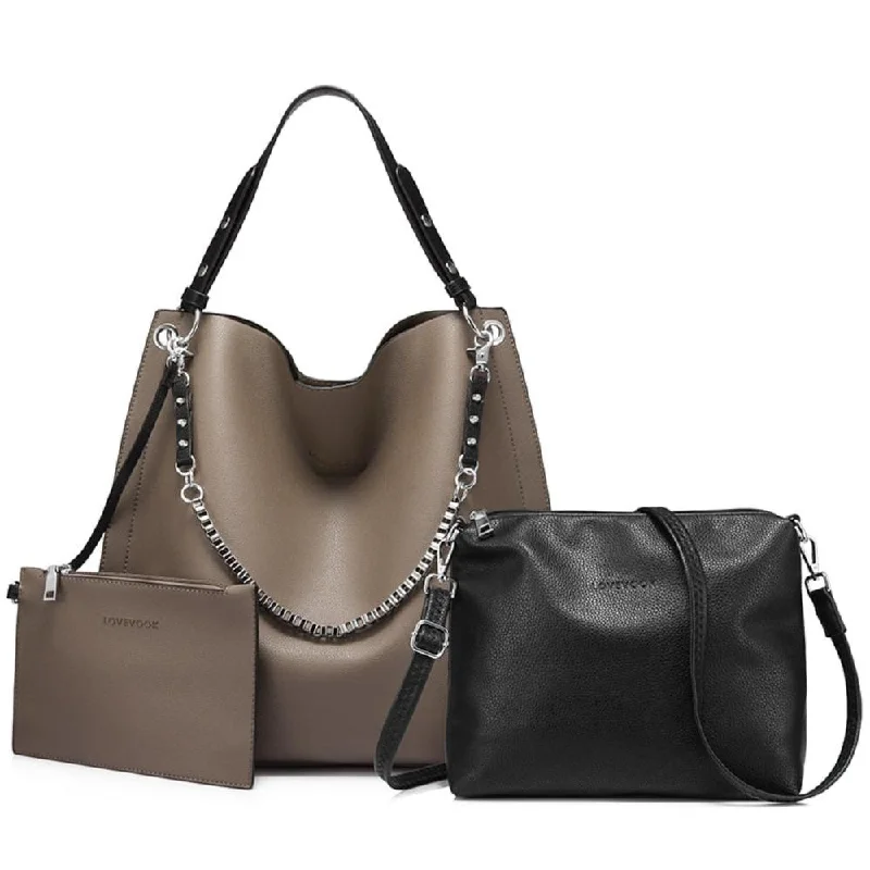 Large Totes Shoulder Cross-body Soft Leather Messenger Handbag Set