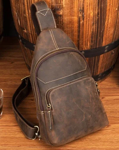 Leather Mens Cool Sling Bag Crossbody Bag Chest Bag for men