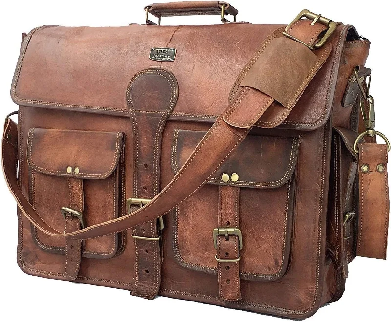 Classic Elegance:- Handmade Leather Travel Messenger Bag for Men and Women (Available in 3 sizes 14" , 16" and 18") (Assorted Colors) - Vintage Leather Satchel Bag - Vintage Leather Office And College Messenger Bag