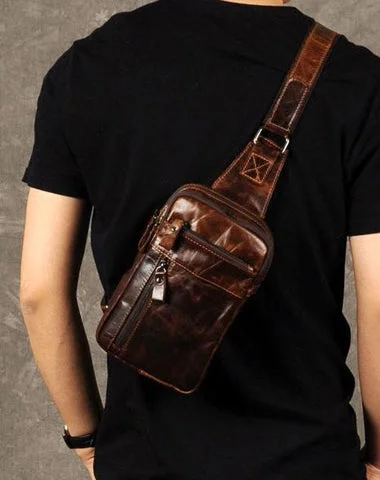 Leather Mens Cool Chest Bag Sling Bag Crossbody Sling Bags for men