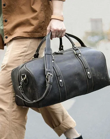 Dark Brown Leather Mens Casual Large Travel Bag 16" Shoulder Weekender Bag Duffle Bag For Men