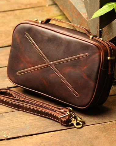 Genuine Leather Mens Cool Messenger Bag iPad Bag Chest Bag Bike Bag Cycling Evelope Cluth Bag For Men