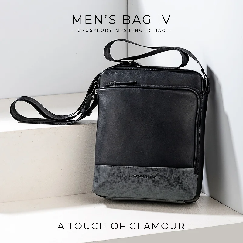 Men’s Bag IV |  Men's Leather Messenger Bag | Colour - Black-Grey | 100% Genuine Leather