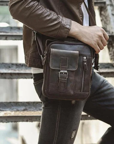 Fashion Brown Leather Mens Small Vertical Side Bag Messenger Bag Tablet Bag For Men