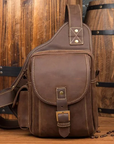 Leather Mens Cool Sling Bag Crossbody Bag Chest Bag for men