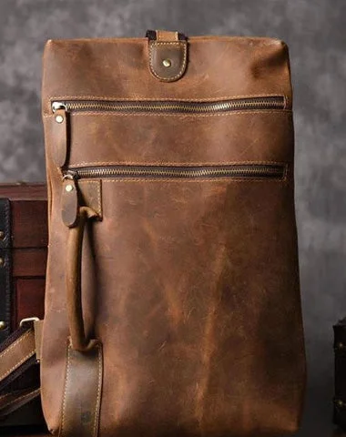 Genuine Leather Mens Cool Chest Bag Sling Bag Crossbody Bag Travel Bag Hiking Bag for men