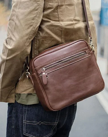 Brown Leather Mens 8 inches Courier Bag Messenger Bag Small Postman Bag For Men