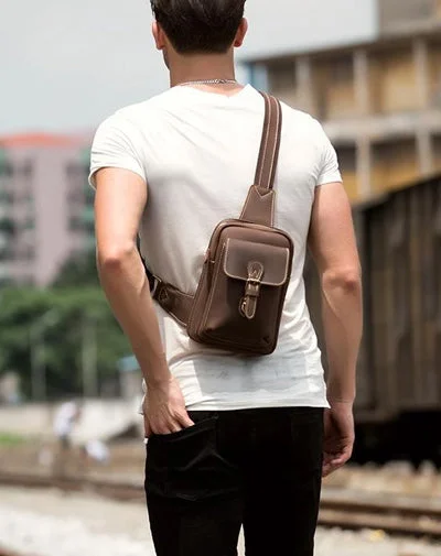 Leather Mens Cool Sling Bag Crossbody Bag Chest Bag for men