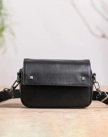 Casual Black Small Leather MENS Side Bag Black Small Messenger Bag Leather Courier Bag For Men