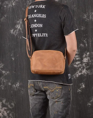 Casual Leather Mens Brown Side Bag Small Messenger BAG Brown Courier Bag FOR MEN