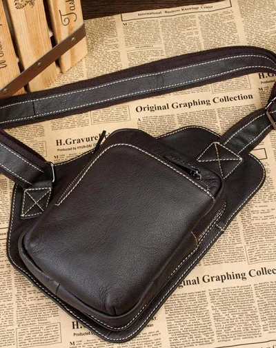 Dark Brown Leather Mens Cool Sling Bag Crossbody Pack Black Chest Bag for men