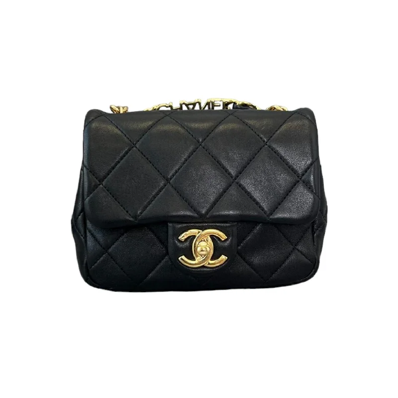 Flap with Chanel Logo Top Handle Mini Lambskin Black GHW