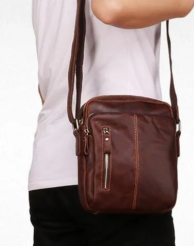 Cool Brown Leather Mini Messenger Bags Small Tablet Messenger Bag Side Bag For Men