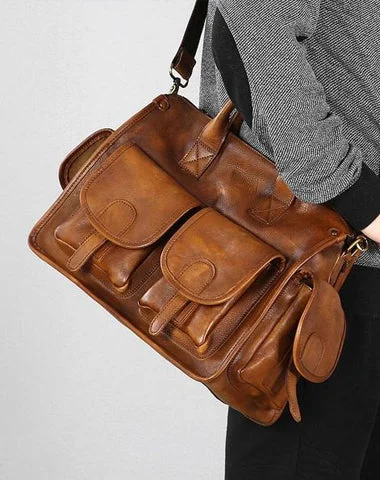 Vintage Leather Brown Mens Travel Bags Messenger Bag Shoulder Bag for Men