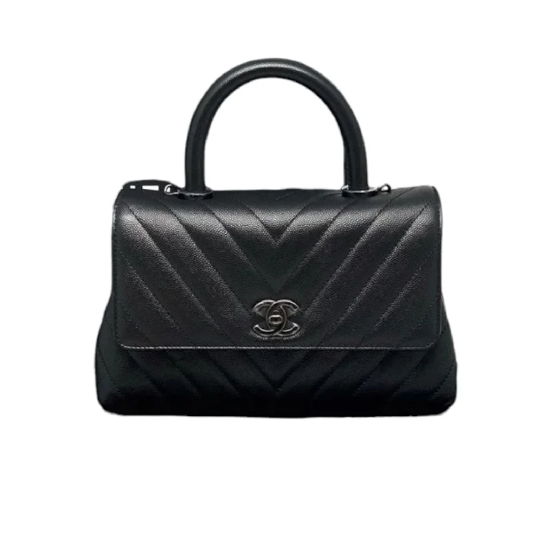 Small Coco Handle Flap Caviar Black BHW