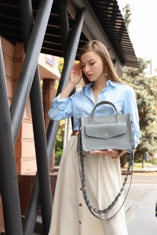 Leather large Grey women handbag: "Monty"