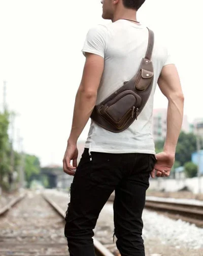 Leather Mens Cool Sling Bag Crossbody Bag Chest Bag for men