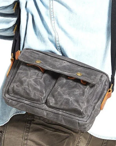 Gray Waxed Canvas Mens Casual Shoulder Bag Messenger Bags Casual Courier Bags for Men