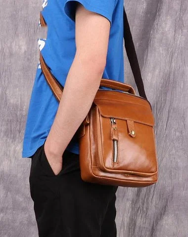 Fashion Brown Leather Men's Small Vertical Courier Bag Messenger Bag Side Bag For Men