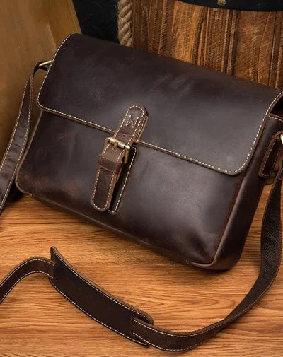 Cool Dark Coffee Leather 13 inches Postman Bag Messenger Bags Side Bag for Men