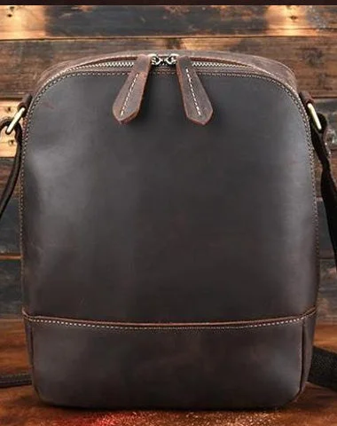 Cool Dark Brown Leather Mens Tablet Messenger Bag Small Side Bag Courier Bag For Men