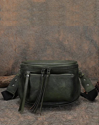 Green Leather Womens Saddle Shoulder Bag Fanny Pack Handmade Crossbody Purse for Ladies