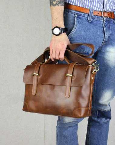 Handmade leather men Briefcase messenger brown coffee shoulder bag vintage bag