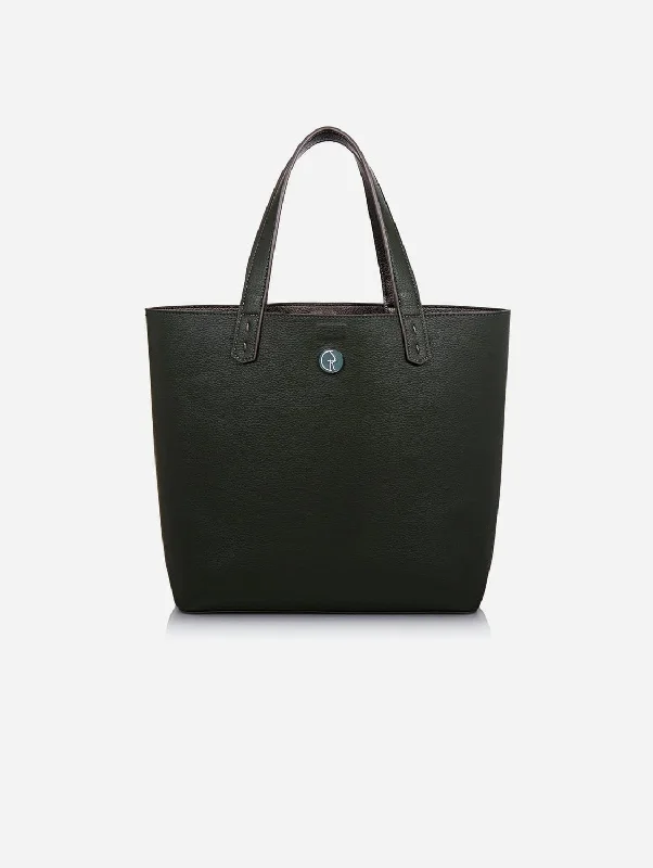 Reversible Vegan Leather Tote | Forest Green & Metallic