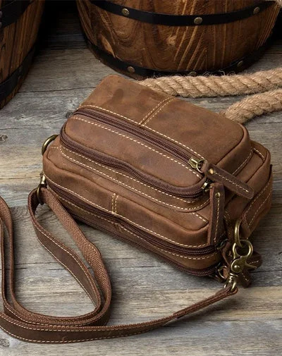 Cool Brown Leather Mens Small Side Bag Postman Bag Mini Messenger Bag for Men