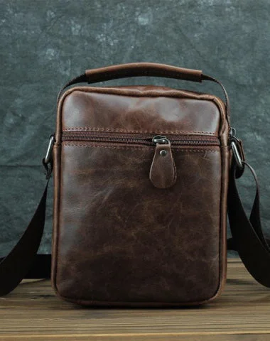 BROWN LEATHER MEN'S 10 inches Side bag Vertical Courier Bag MESSENGER BAG FOR MEN