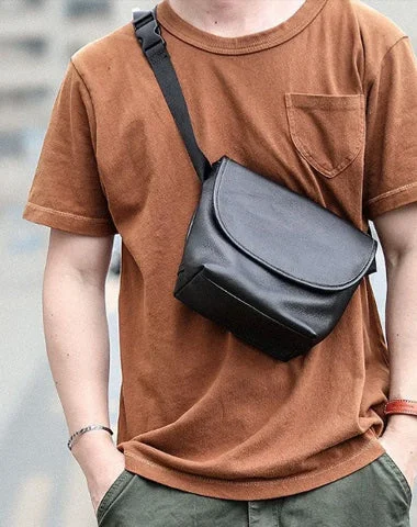 Black Cool Leather Mens Small Postman Bag Messenger Bag Black Courier Bag For Men