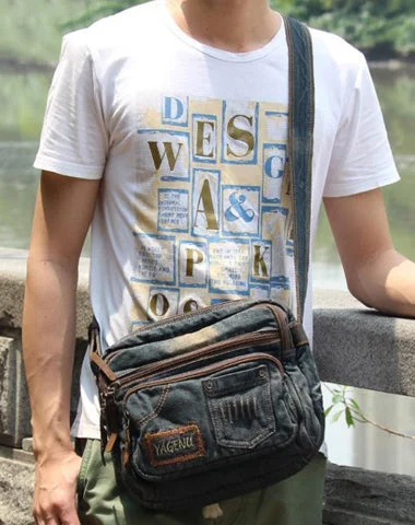 Blue Denim Mens Fashion Small inches Messenger Bag Jean Blue Small Postman Bag Courier Bag For Men