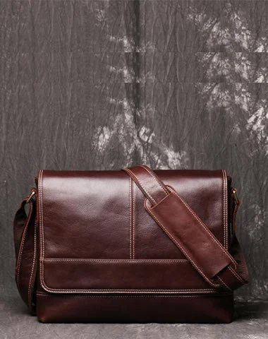 Brown Leather Mens 12 inches Large Laptop Side Bag Courier Bag Messenger Bag Postman Bag For Men