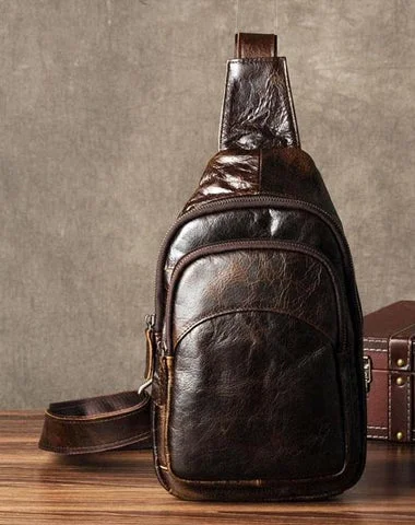 Genuine Cool Leather Mens Sling Bag Chest Bag Crossbody Sling Bag for men