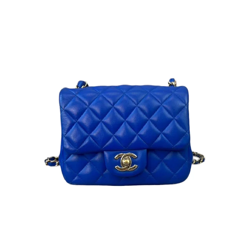 Mini Square Flap Lambskin Electric Blue SHW