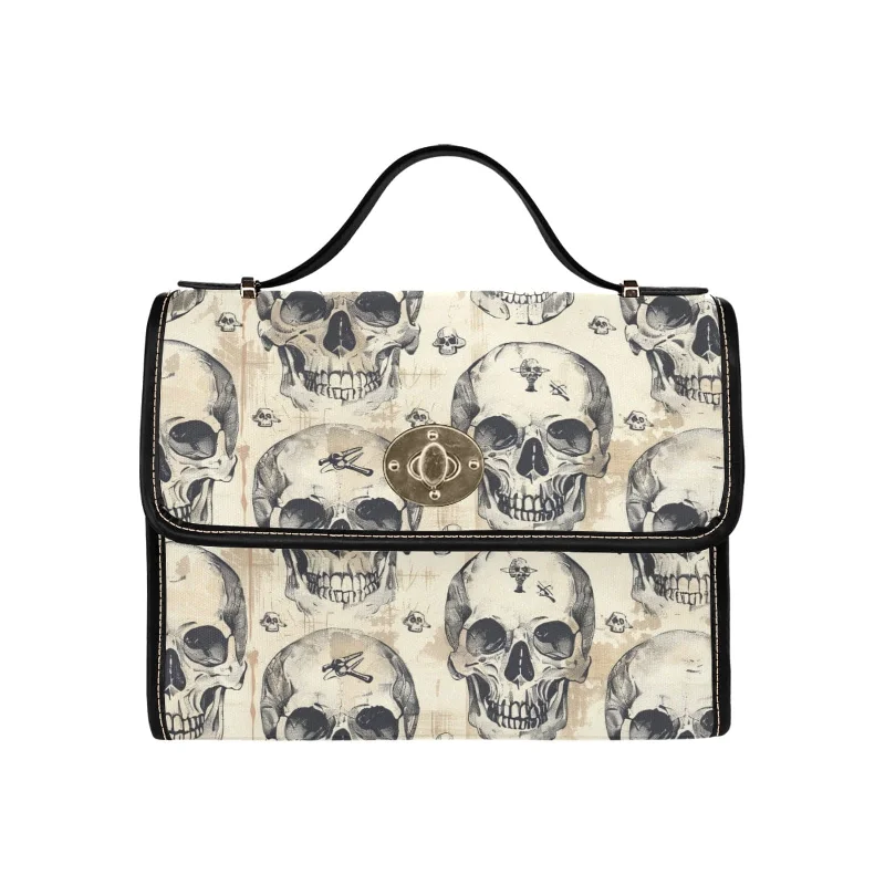 Vintage Skulls Lock bag With Black Shoulder Strap & Black Edging